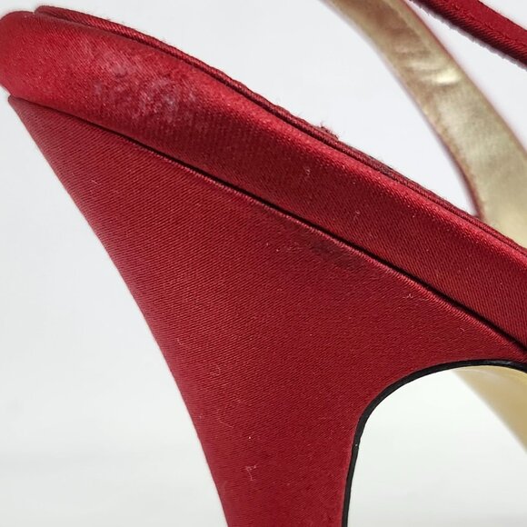 Nina Women's Red Peep Toe High-Heel W/Black Rhinestones Size 7 - Picture 7 of 8